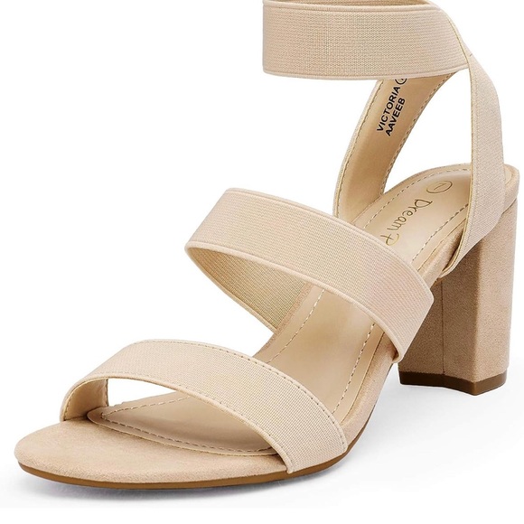 DREAM PAIRS Women's Open Toe High Chunky Elastic Strap Dress Heel Sandals - Picture 2 of 5